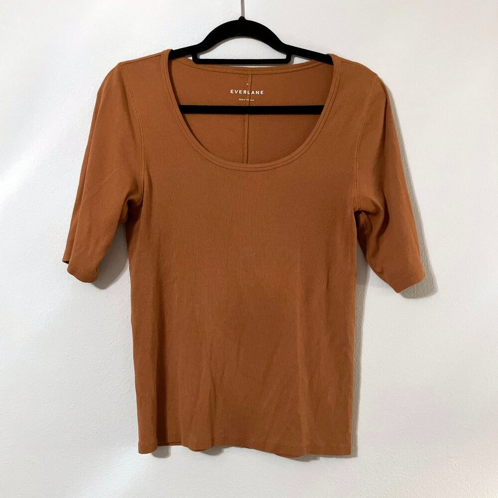 Everlane Pima Micro-Rib Scoop-Neck Women's Layering Tee | Color: Acorn | XL